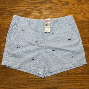 NWT Vineyard Vines Blue 3.5” Seersucker Whale Embroidered Shorts Size 8
